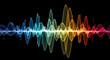 © Rezaul Alam Kazol - Abstract colorful audio sound waves frequency visualization featuring glowing neon spectral peaks on a deep black background for modern digital media design concepts