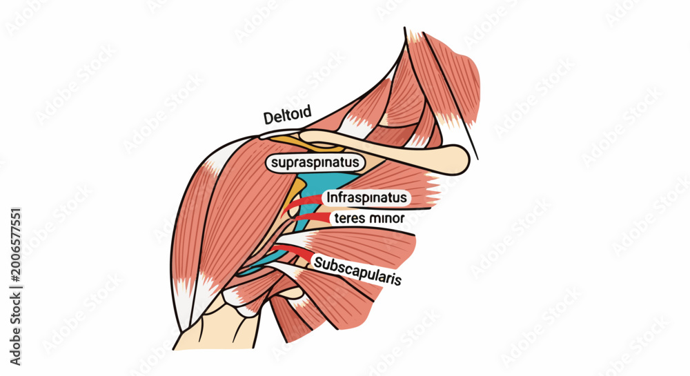 Anatomical illustration of the rotator cuff muscles of the shoulder ...