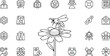 © angga - Honey Bee Pollinating Flower with Eco Business Line Icons Vector