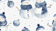 © AI PIC - Playful Winter Scene Featuring Cheerful Snowmen in Blue Scarves and Ornaments Against a Light
