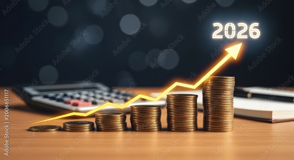 2026 business growth forecast with rising financial chart, calculator ...