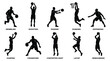 © salema khatun - Basketball player silhouettes demonstrating various actions on a white background flat vector illustration high quality professional detailed modern elegant stylish clean crisp vibrant