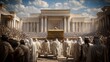 © Gayane - Levite priests carry the Ark of the Covenant toward the Temple as King Solomon walks ahead in royal robes, while crowds fill the courtyard in bright ceremonial daylight.