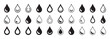© MSTALIMA - Numerous water drop icons in a grid, displaying variations in fill and outline, on transparent background.