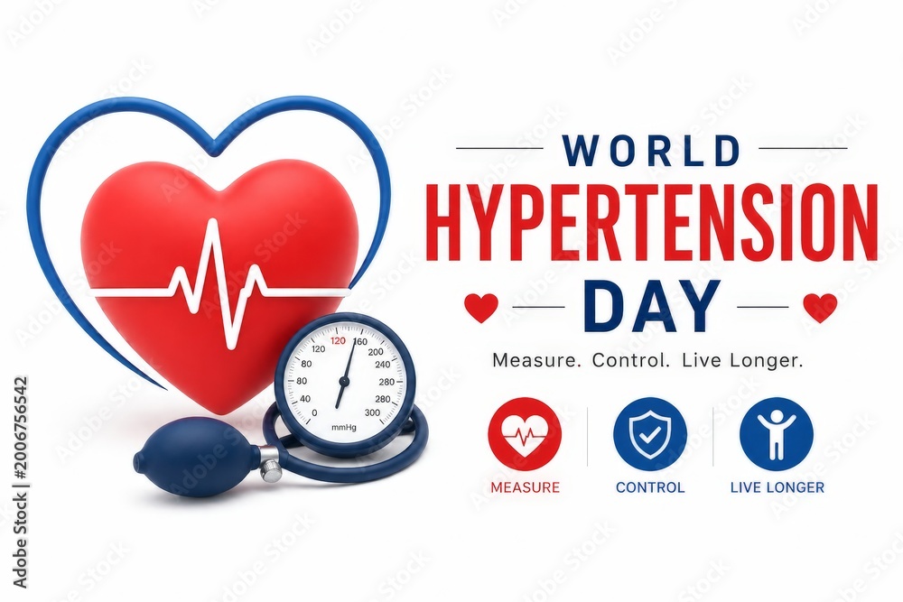 Stock-Foto „World Hypertension Day banner with Heart symbol with pulse ...