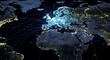© brogar - Global network of light trails connects continents on illuminated world map