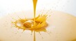 © Jam - Golden liquid splashes forming crown shape in a still pool of similar fluid