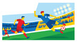 © Zamin - Soccer players compete in a dynamic match inside a crowded stadium during a professional athletic sporting event.
