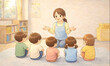 © rimosuke - 保育園で先生の話を聞く子どもたち 集中して学ぶ大切な時間