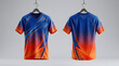 © Saifan Alief - Two vibrant blue and orange gradient jerseys on hangers showing front and back