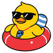 © ridwanhassan - Cute cartoon duck wearing sunglasses and a lifeguard whistle in a red swimming ring