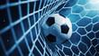 © Nargis - Soccer ball caught in goal net after scoring representing match victory, athletic achievement, and competitive sports for football media content