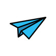 © Singa - Blue folded paper airplane icon.