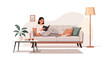 © Yuliana - Woman reading book on sofa in cozy living room.