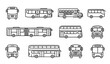 © Himu  - Bus line art icon set with public transport and vehicle symbols in modern thin outline style for web and app design