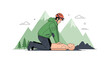 © Wesley - Mountaineer Performs CPR on Mannequin in Mountainous Landscape