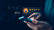 © Images for you - customer service specialist manages online reviews using rating systems, customer feedback, satisfaction scores, reputation management, trust building strategies to enhance brand credibility