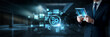 © Shevon - Businessman working on digital screen with settings management systems, data analytics and configuration tools, system customization, user preferences, application control options