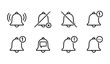 © Mijanur - Notification bell outline icon set with ringing mute alert message and badge UI symbols vector illustration