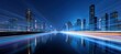 © v - Abstract Cityscape at Night with Light Trails and Reflections.