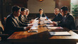 © jambulart - Group of professionals in a business meeting around a conference table.