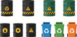 © MDSaiful - Industrial waste management set featuring toxic chemical barrels and recycling bins for environmental protection hazardous material storage ecological safety and waste disposal concepts.