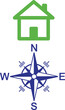 © Rida - Simple vector illustration of compass and house symbol on solid colors