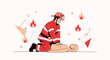 © atma - Firefighter Performs CPR on Person, Emergency Medical Assistance, Fire Rescue