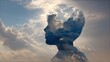 © hai - Silhouette with clouds and sun inside, symbolizing thoughts and enlightenment in a dreamlike composition.