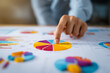 © Faiza Art Mart - Pie chart analysis. Analysis of market share or sales composition. Businessperson tapping charts on analytics dashboard