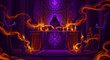 © PETROSYAN ARAM - Hooded sorcerers performing a mystical ritual at a runic altar. Glowing energy flows through a dark temple with candles and purple light. Occult magic concept for dark fantasy and horror.