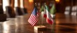 © Adi - American and Iranian flags on wooden table in formal meeting room