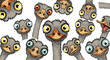 © sidra - Funny ostrich cartoon characters with big eyes, goofy bird heads collection on white background, humorous animal vector illustration
