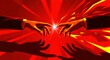 © MARGARYAN GOR - Two business hands reaching to touch with a bright spark. Bold red propaganda style vector illustration. Innovation and partnership concept for corporate leadership marketing.