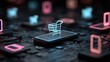 © osagvsa - Shopping cart icon on smartphone over circuit board