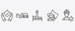 © Abstract - insurance and coverage icon set with side crash, hospitalization, education insurance, construction risk signs in flat outline style