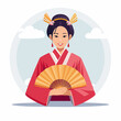 © guntur - Traditional Asian Woman in Red Kimono Holding a Fan