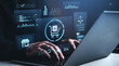 © ImageFlow - Hands typing on laptop with digital AI shopping icons and analytics floating in futuristic blue interface for business concept.