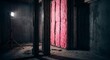 © Ahmed - Dimly lit basement interior with pink insulation and spotlight abandoned and eerie atmosphere