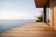 © a-street-ball - Luxury wooden deck terrace with ocean view, minimal background with large copy space on left