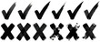 © susral - Collection of brush stroke checkmarks and cross signs for right or wrong indications perfect for modern graphic design