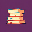 © MasEka - A stack of four colorful hardcover books with ribbon bookmarks, neatly piled against a solid purple background, suggesting a passion for reading and education