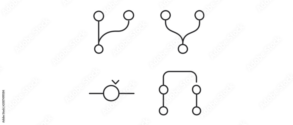 Minimalist collection of 4 icons representing git version control ...