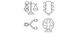 © ProvatiRani - Professional vector icon set featuring a collection of 4 icons for network load balancing, including balance scales, traffic light, and splitter cable symbols for server traffic management.