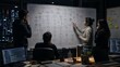 © azalea - Diverse Team of Software Engineers Collaborating on Complex System Architecture Flowchart During Late Night Office Meeting
