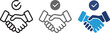 © MDLovely - Handshake icons set with check mark for business deal, partnership agreement, trust and success. Vector illustration on transparent background.
