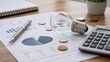 © ArtFocus Studio - Light bulb on financial report with calculator, coins and pen on wooden desk. Concept of energy saving, utility costs, business ideas, and financial planning.
