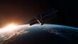 © Alexander - Satellite orbiting Earth at sunrise with large solar panels, realistic space technology scene, global communication, remote sensing, aerospace innovation and cinematic blue planet