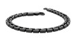 © Mampi - A black metal chain bracelet with rectangular links and a lobster claw clasp, isolated on a solid black background, studio product