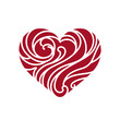 © Sari - Red Heart Illustration with Elegant Swirl Pattern on White